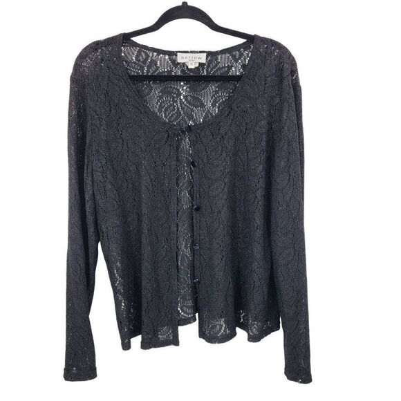 Vtg Black Lace Cardigan Sweater Button Front Sz 16 Formal Metallic Fleck Womens - Picture 10 of 10